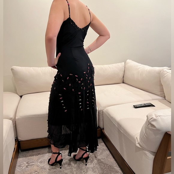 Vintage 90’s Sue Wong high low maxi Black lace Pink Roses Long Dress Size 6. - Picture 11 of 12